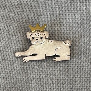 Signed A&J Harvey Pug with Crown Sterling Silver Brooch